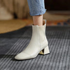 Botas de cuero negro para mujer: punta cuadrada, tacón ancho y diseño elegante para otoño e invierno - Kumo Rose™