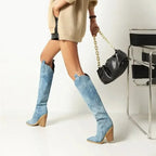 Botas vaqueras altas de mezclilla para mujer: estilo western, tacón alto y perfectas para otoño e invierno - Kumo Rose™