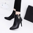 Botines de mujer de invierno: tacón fino, punta puntiaguda y cuero PU, elegantes y sexys para otoño e invierno - Kumo Rose™