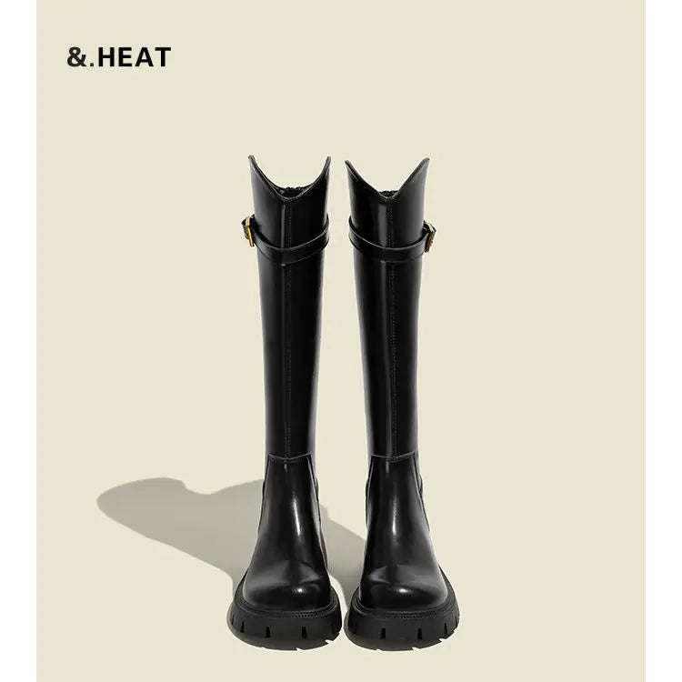 Botas altas tipo knight para mujer: tacón cuadrado, cálidas y modernas, ideales para otoño e invierno - Kumo Rose™