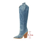 Botas vaqueras altas de mezclilla para mujer: estilo western, tacón alto y perfectas para otoño e invierno - Kumo Rose™