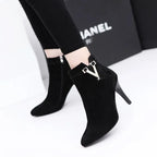 Botines de mujer de invierno: tacón fino, punta puntiaguda y cuero PU, elegantes y sexys para otoño e invierno - Kumo Rose™