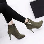Botines de mujer de invierno: tacón fino, punta puntiaguda y cuero PU, elegantes y sexys para otoño e invierno - Kumo Rose™